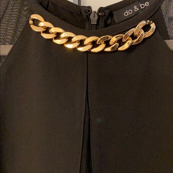 Black Sheer Peplum Dress with Chain Detail - Picture 2 of 4